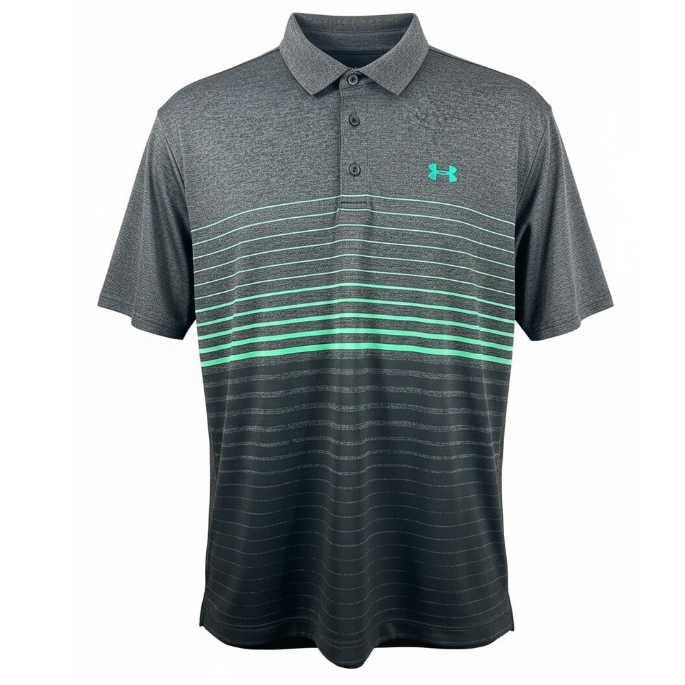 Under Armour Mens HeatGear Playoff Polo Shirt Gray Green Striped Loose Fit Golf